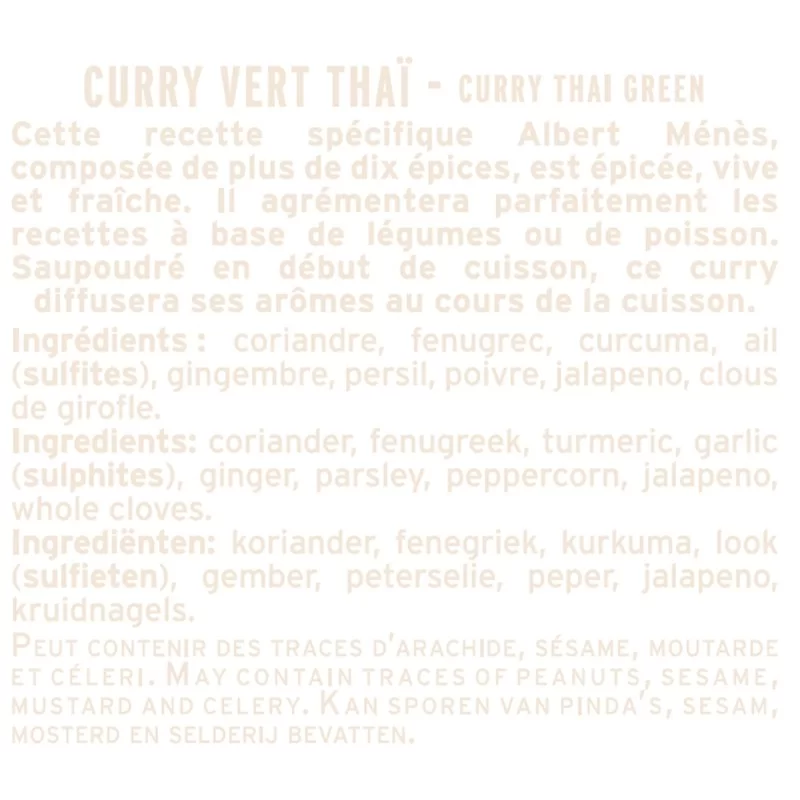 fiche informative sur le pot de Curry Vert Thaï Albert Ménès