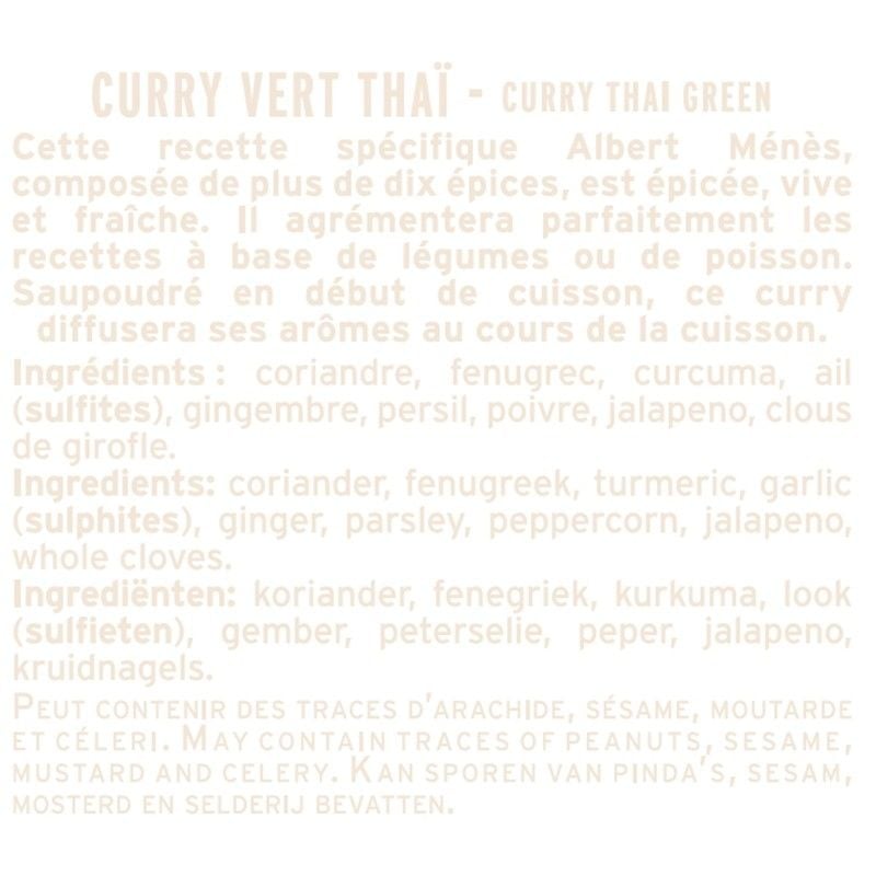 Jar of Green Mild Thai Curry Powder information sheet  Albert Ménès
