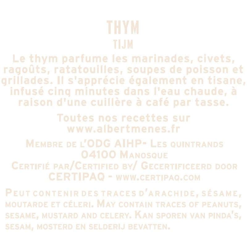 Jar of French PGI Thyme information sheet  Albert Ménès