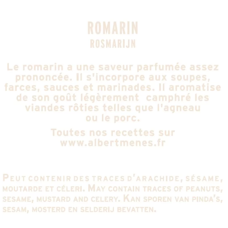 fiche informative sur le pot de Romarin - Origine France Albert Ménès