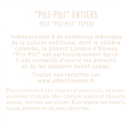 Jar of Pili-Pili Peppers information sheet  Albert Ménès