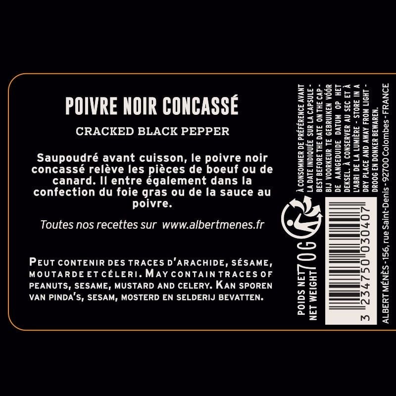 Jar of Cracked Black Pepper information sheet  Albert Ménès