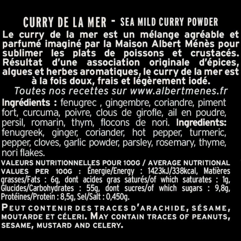 Jar of Seafood Curry Blend information sheet  Albert Ménès