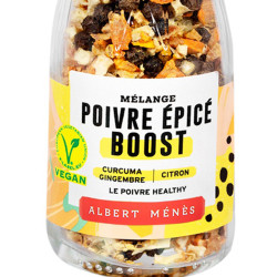 Zoom on the pot of Spicy Pepper Boost Mix Mill Albert Ménès