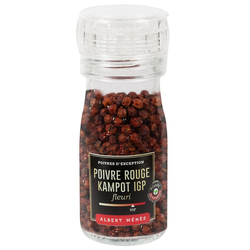 Jar of PGI Red Kampot Peppercorns - Pepper Mill Albert Ménès