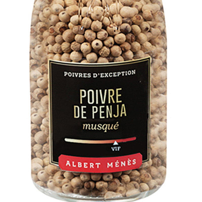 Zoom on the pot of Penja Peppercorns - Pepper Mill Albert Ménès