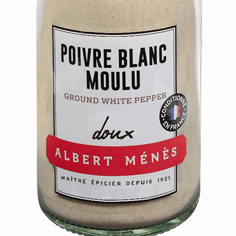 Zoom on the pot of Ground White Pepper Albert Ménès