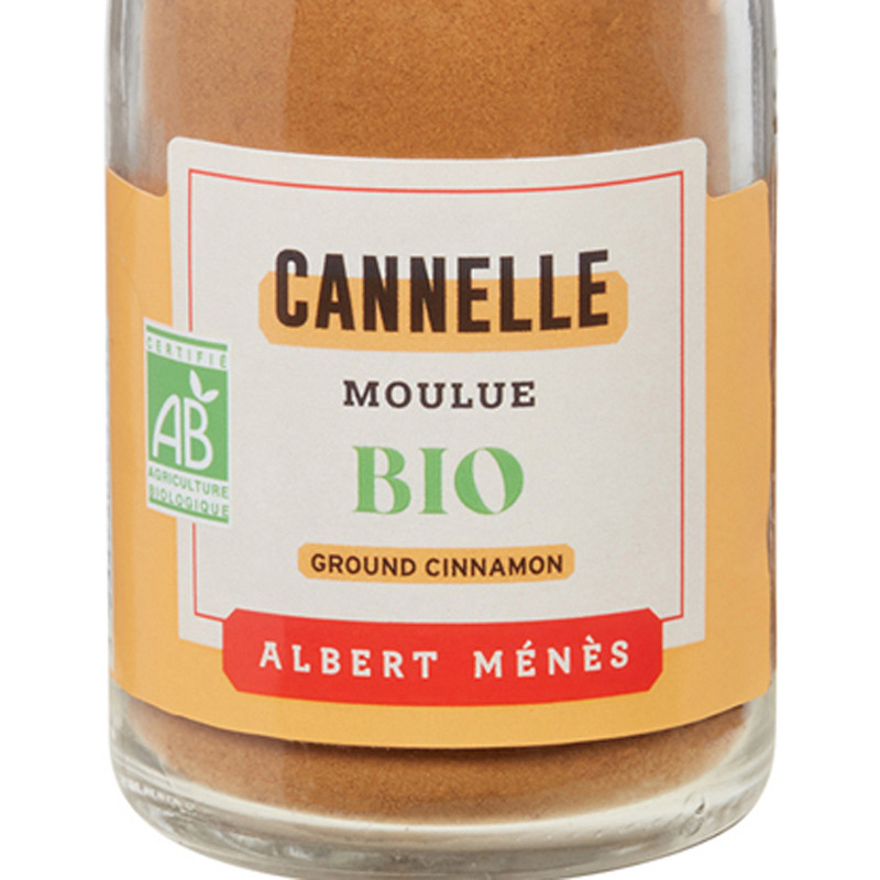 Zoom on the pot of Organic Ground Cinnamon Albert Ménès