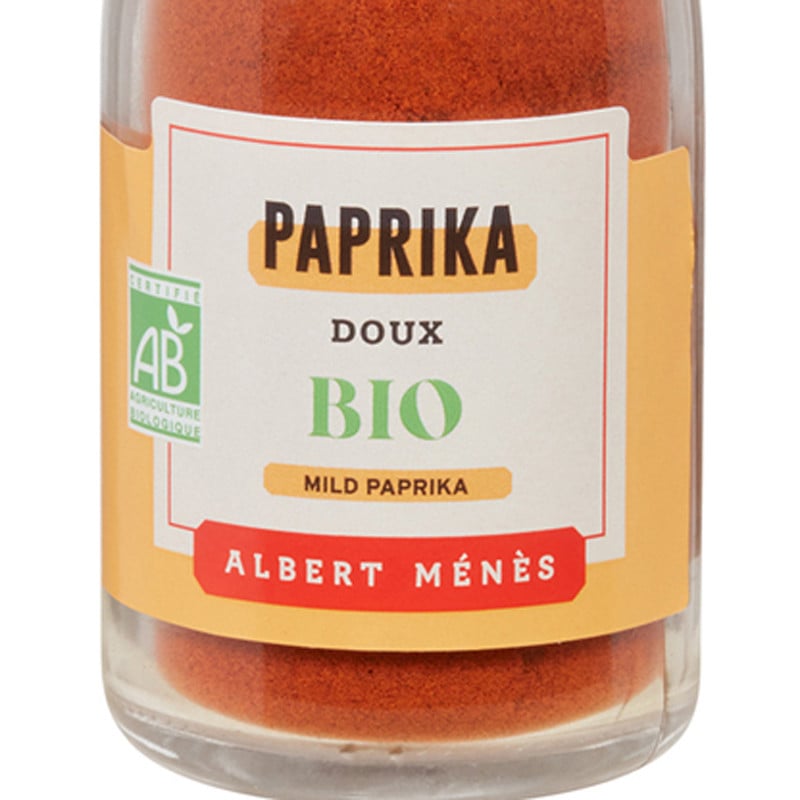 Zoom on the pot of Organic Sweet Paprika Albert Ménès