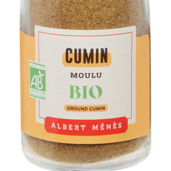 Zoom on the pot of Organic Ground Cumin Albert Ménès
