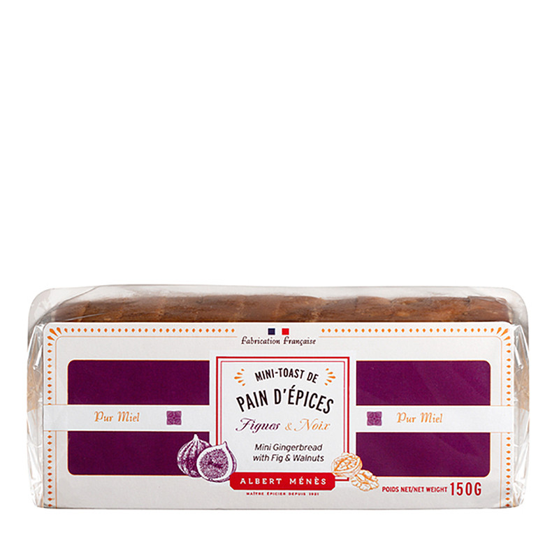 Mini pain d'épices pur miel aux figues et noix Albert Ménès, biscuits moelleux présentés dans leur sachet