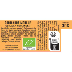 fiche informative sur le pot de Coriandre Moulue BIO Albert Ménès