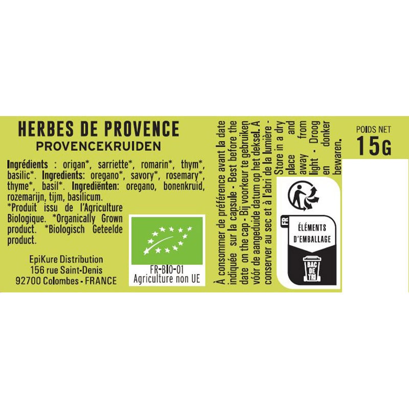 fiche informative sur le pot de Herbes De Provence BIO Albert Ménès