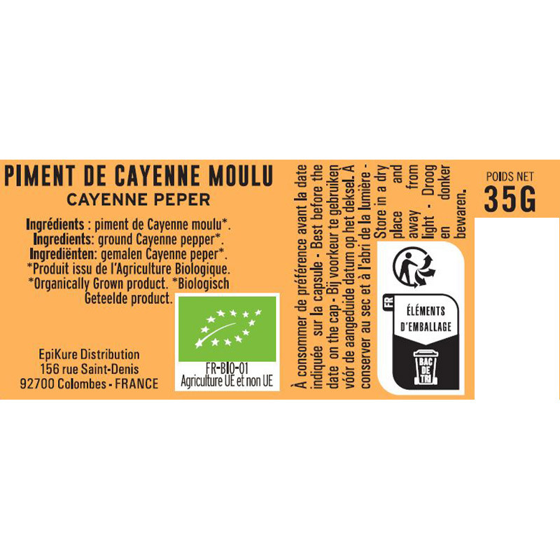 fiche informative sur le pot de Piment de Cayenne Moulu BIO Albert Ménès
