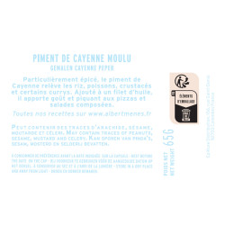 fiche informative sur le pot de Piment de Cayenne Moulu Albert Ménès