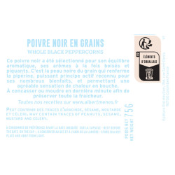 fiche informative sur le pot de Poivre Noir en Grains Albert Ménès