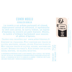 fiche informative sur le pot de Cumin Moulu Albert Ménès