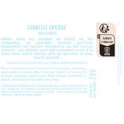 Fiche informative sur les bienfaits et l'utilisation de la Cannelle Entière Albert Ménès, antioxydante