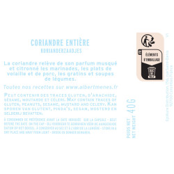 fiche informative sur le pot de Coriandre Entière Albert Ménès