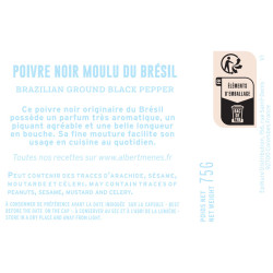 fiche informative sur le pot de Poivre Noir Moulu du Brésil Albert Ménès