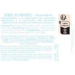 fiche informative sur le pot de Herbes de Provence - Label Rouge Albert Ménès