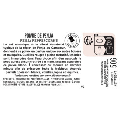 fiche informative sur le pot de Poivre blanc de Penja - Moulin Albert Ménès