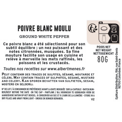 fiche informative sur le pot de Poivre Blanc Moulu Albert Ménès
