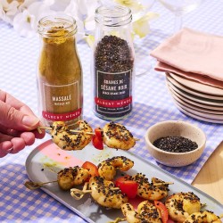 brochette crevette massalé et sésame noir