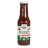 Bouteille en verre recyclé du Pur Ketchup Tomate au Piment d'Espelette Albert Ménès, sauce rouge et onctueuse