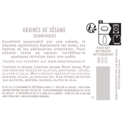fiche informative sur le pot de Graines de Sésame Albert Ménès