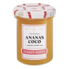 Pot de confiture extra Ananas Coco Albert Ménès, gourmande avec des morceaux de fruits et de la noix de coco râpée.