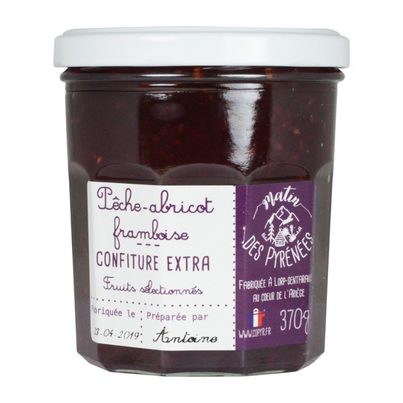 Confiture Extra Pêche Abricot Framboise - Matin des Pyrénées