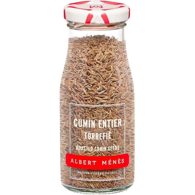 Cumin entier torréfié Albert Ménès, épices en pot, graines brun doré pour tajines et plats mijotés