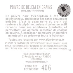 fiche informative sur le pot de Poivre Gris de Belém Moulu Albert Ménès