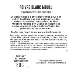 Fiche produit du Poivre Blanc Moulu Albert Ménès, informations sur sa force et son origine