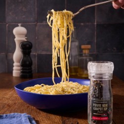 Recette de spaghettis cacio e pepe au Poivre de Kampot noir I.G.P Albert Ménès