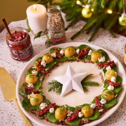 Pot de Mélange Méditerranéen Albert Ménès décoré pour les fêtes de fin d'année, cadeau gourmand