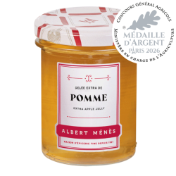 Pot de Gelée Extra de Pomme Albert Ménès, médaille d'argent au Concours Agricole, texture brillante et onctueuse