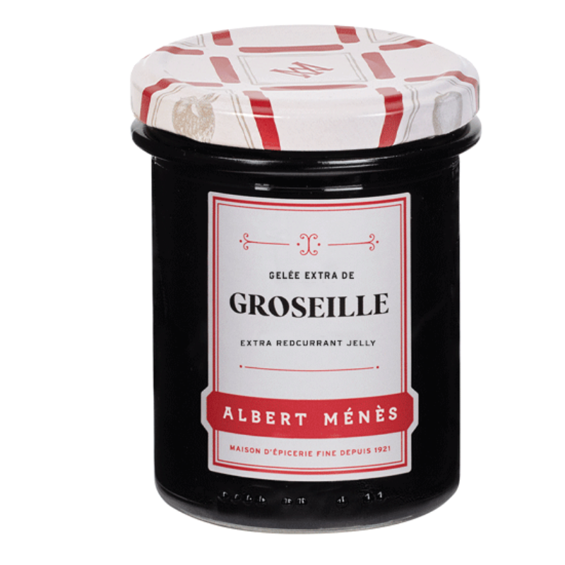 Pot de Gelée Extra de Groseille Albert Ménès, texture fondante et brillante, parfaite pour tartines et desserts
