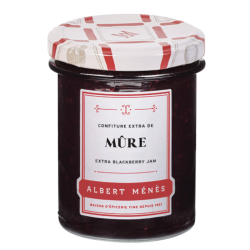 Pot de Confiture Extra de Mûre Albert Ménès, gourmande et savoureuse, à la belle robe noire
