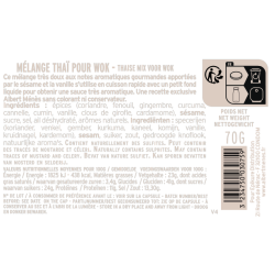 Fiche informative du pot de Mélange Thaï pour Wok Albert Ménès, dosage et idées recettes