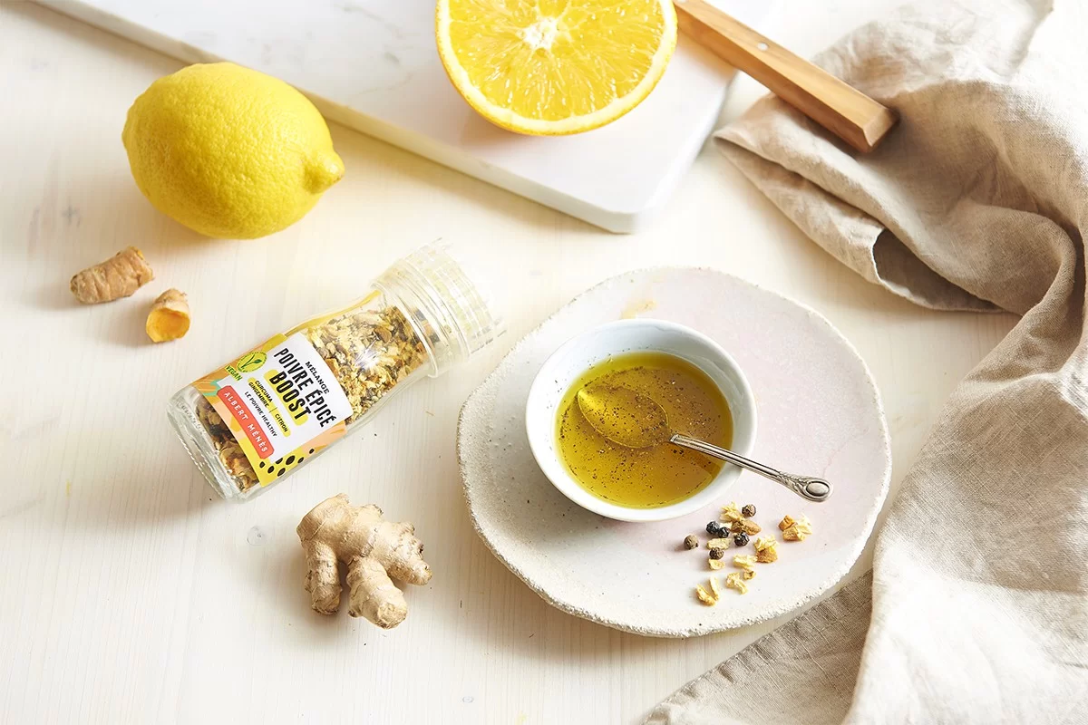 Vinaigrette healthy à l’orange, curcuma et gingembre