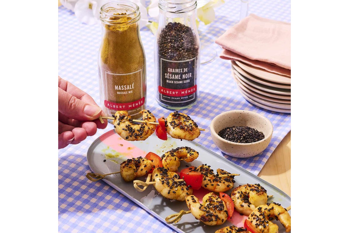 Brochettes gambas massalé au barbecue
